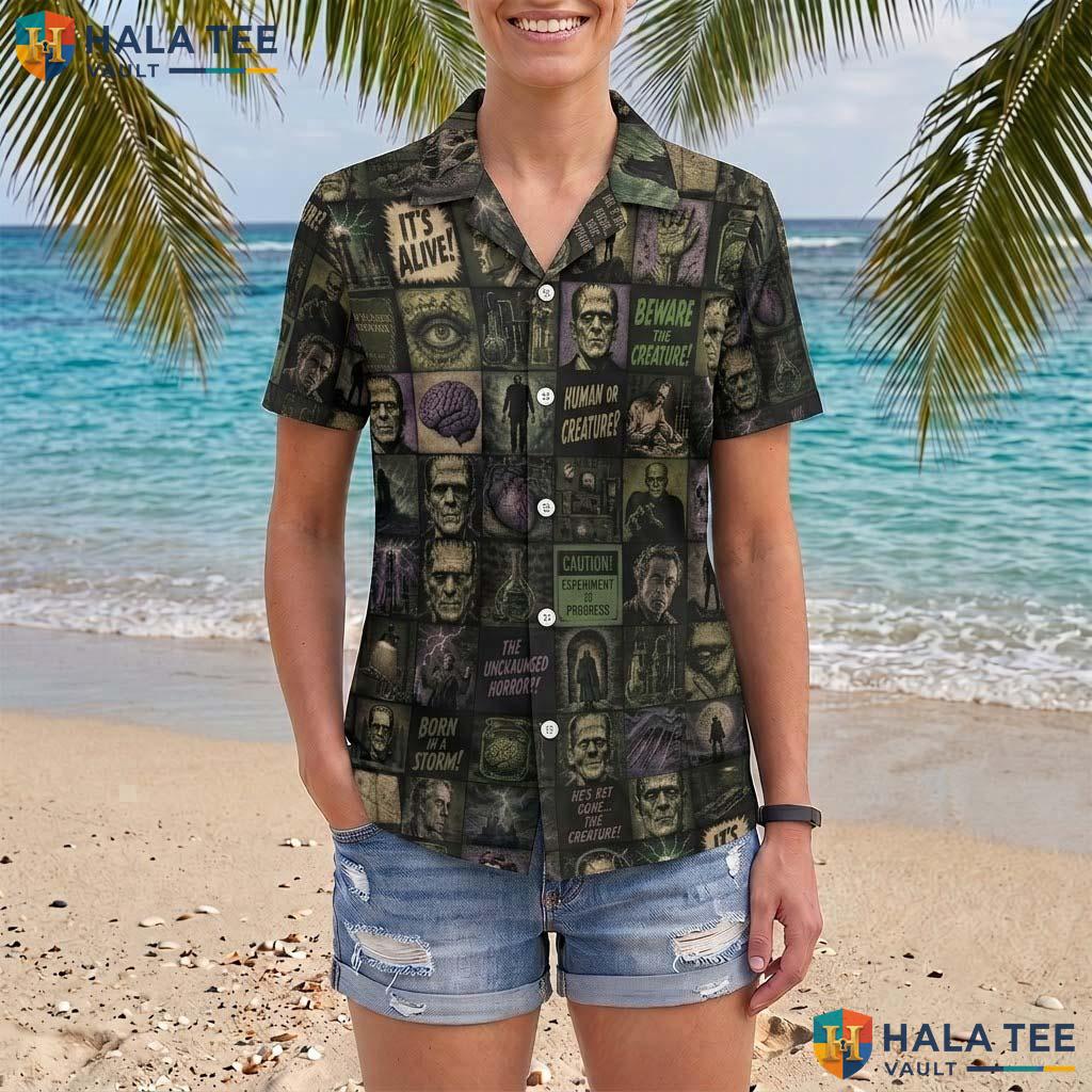 Midnight Horror Halloween Hawaiian Shirt Creepy Laboratory Aloha Top Adult