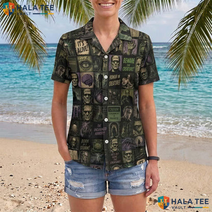 Midnight Horror Halloween Hawaiian Shirt Creepy Laboratory Aloha Top Adult