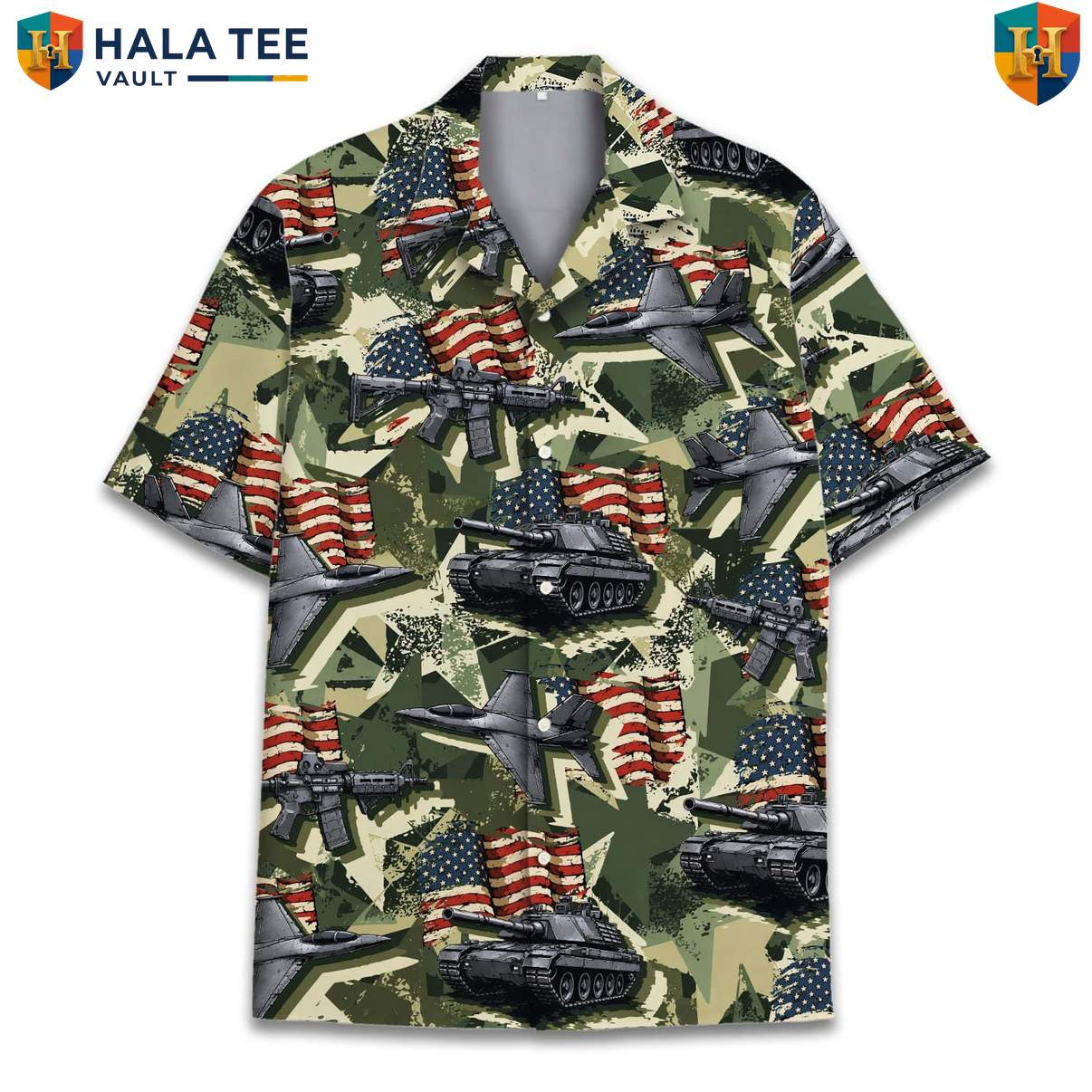Military Tank Aircraft Tropical Shirt Mens Patriotic Army Aviation Camp Top