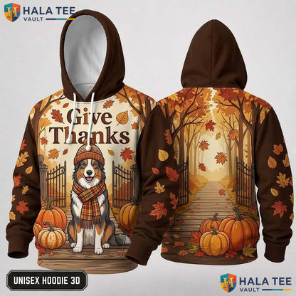 Miniature American Scarf Thanksgiving 3D Hoodie Give Thanks Pumpkins