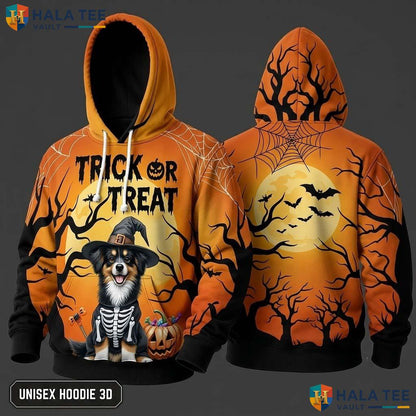 Miniature Shepherd Trick Or Treat 3D Hoodie Cool Halloween Dog Graphic
