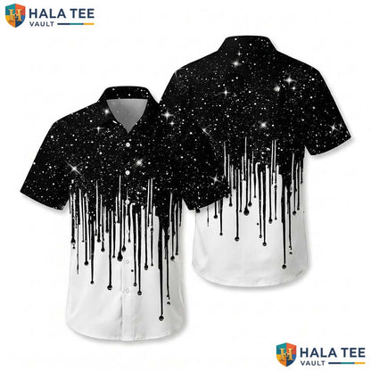 Modern Starry Night Hawaiian Shirt Black White Drip Creative Style Button Up