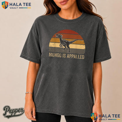 Mongo Is Appalled Raptor Retro Style T-Shirt Funny Dinosaur Sunset Top