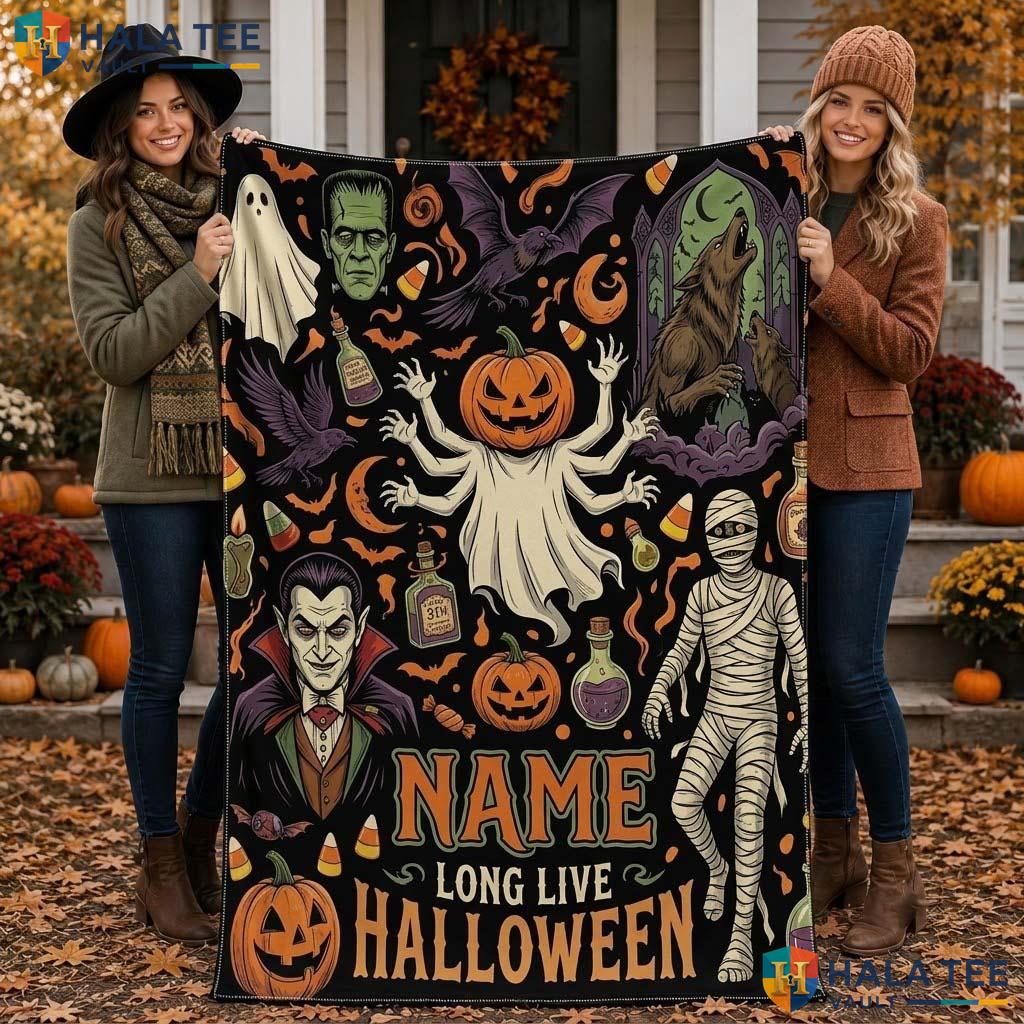 Monster Mash Halloween Blanket Custom Name Vintage Spooky Ghost Throw
