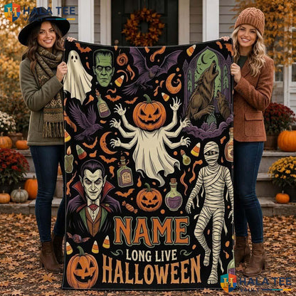 Monster Mash Halloween Blanket Custom Name Vintage Spooky Ghost Throw
