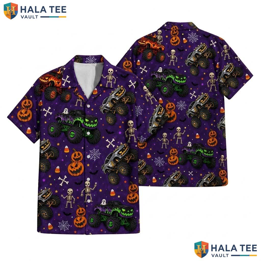 Monster Truck Halloween Hawaiian Shirt Spooky Boys Summerween Aloha