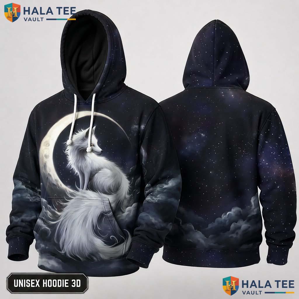 Moon White Fox 3D Hoodie Kids Novelty Galaxy Printed Pullover Apparel