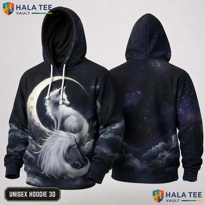 Moon White Fox 3D Hoodie Kids Novelty Galaxy Printed Pullover Apparel