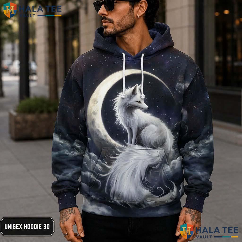 Moon White Fox 3D Printed Hoodie Kids Novelty Galaxy Printed Pullover Apparel
