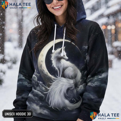 Moon White Fox AOP Hoodie Kids Novelty Galaxy Printed Pullover Apparel