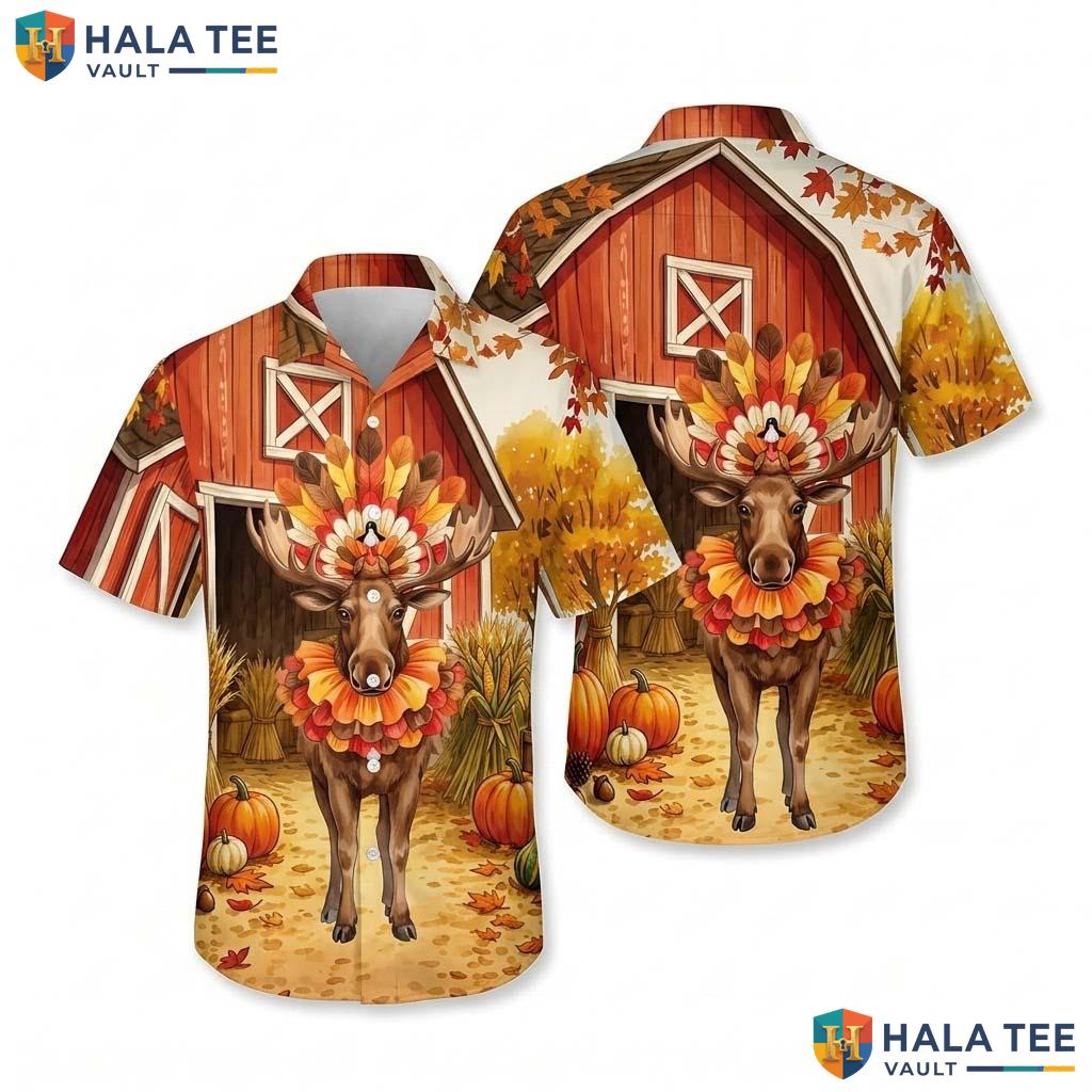 Moose Costume Turkey Thanksgiving Hawaiian Shirt Animal Fall Scene Top