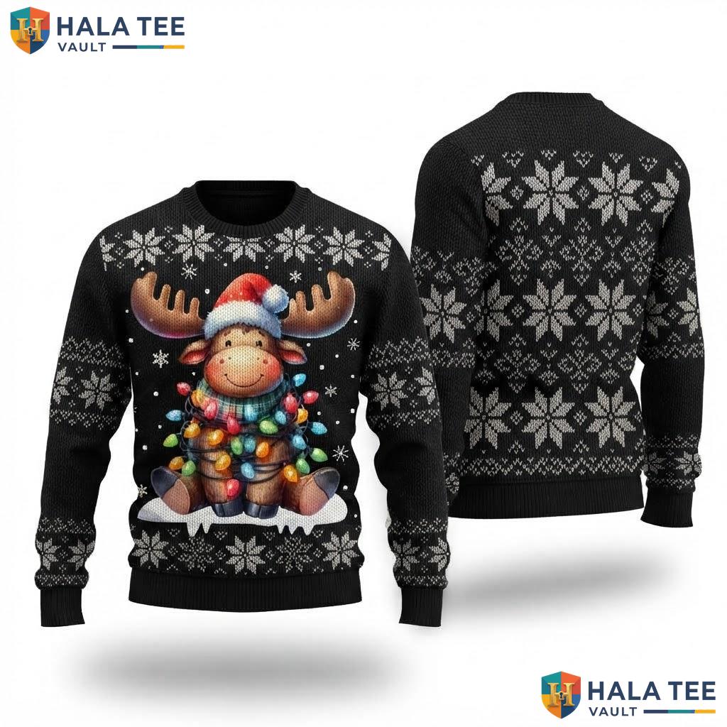 Moose Elk Funny Ugly Christmas Sweater Merry Pajama Holiday Apparel