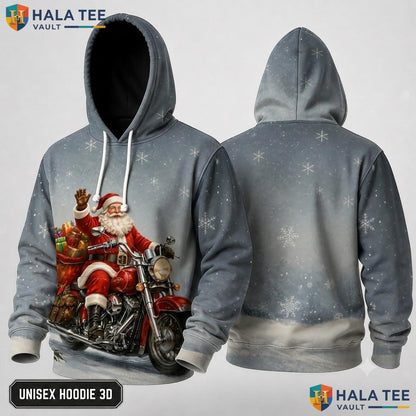 Motorcycle Santa Vibrant Christmas 3D Hoodie Cool Festive Mens Top