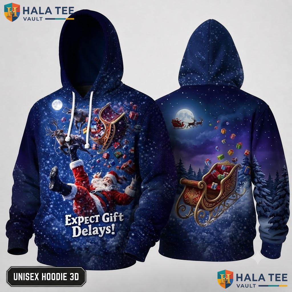 Mouse Santa Sleigh Delays Quirky Xmas 3D Hoodie Expect Gift Top
