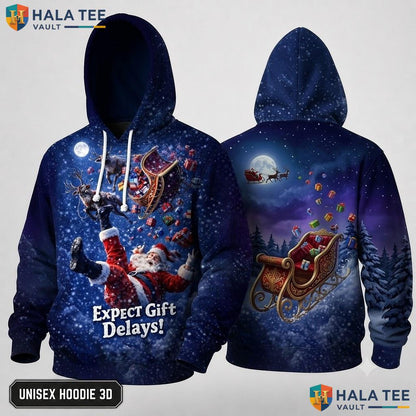 Mouse Santa Sleigh Delays Quirky Xmas 3D Hoodie Expect Gift Top