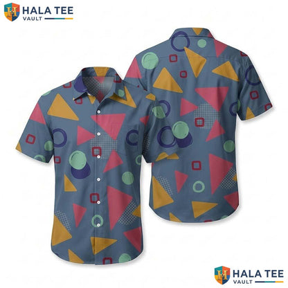 Multicolor 80s Outfit Hawaiian Shirt Mens Retro Button Down Summer Top