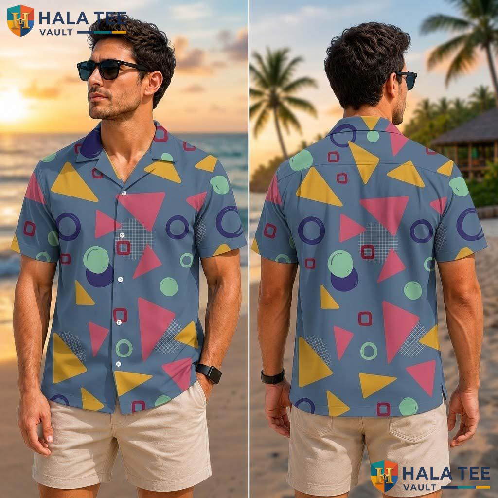 Multicolor 80s Outfit Tropical Shirt Mens Retro Button Down Summer Top