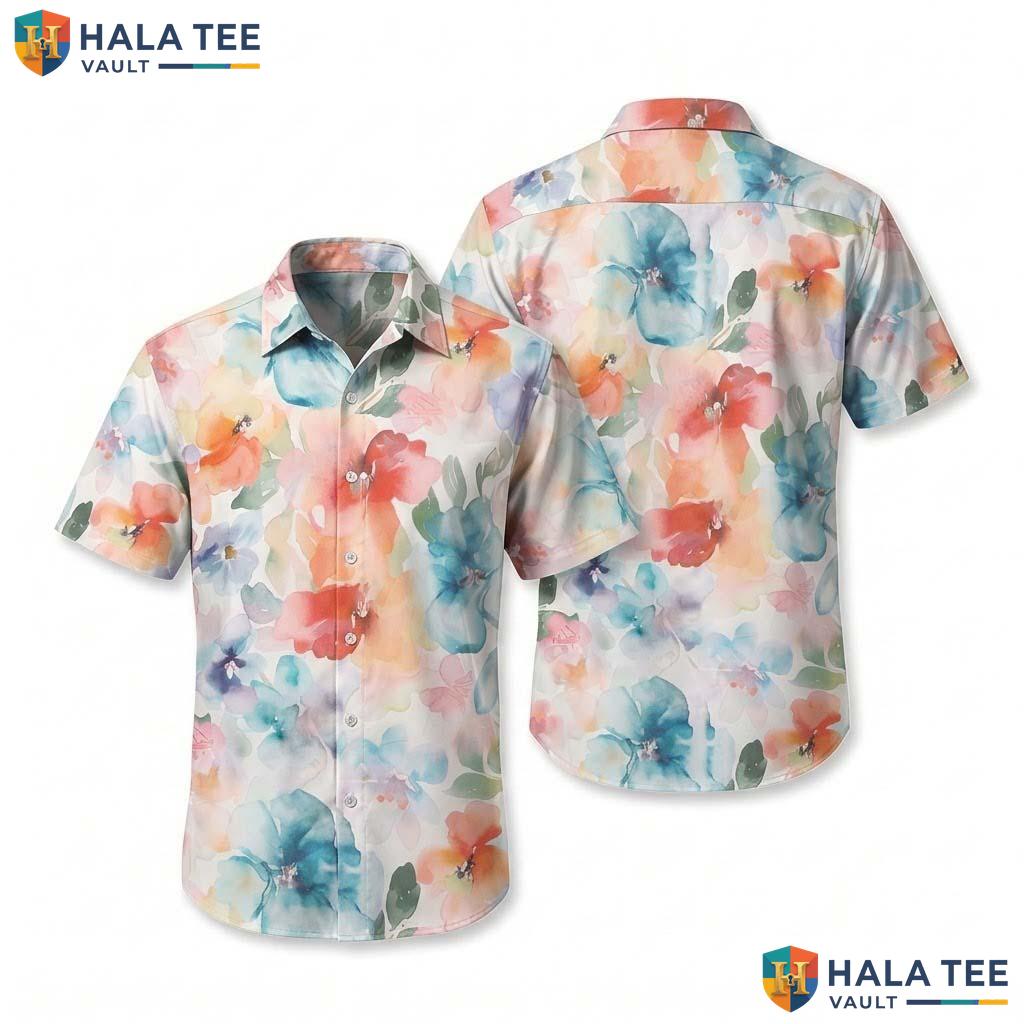 Multicolor Floral Print Hawaiian Shirt Mens Short Sleeve Beach Apparel