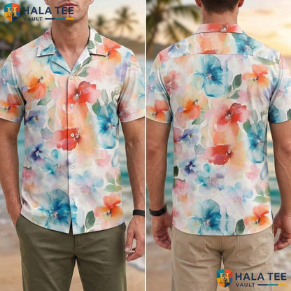 Multicolor Floral Print Tropical Shirt Mens Short Sleeve Beach Apparel