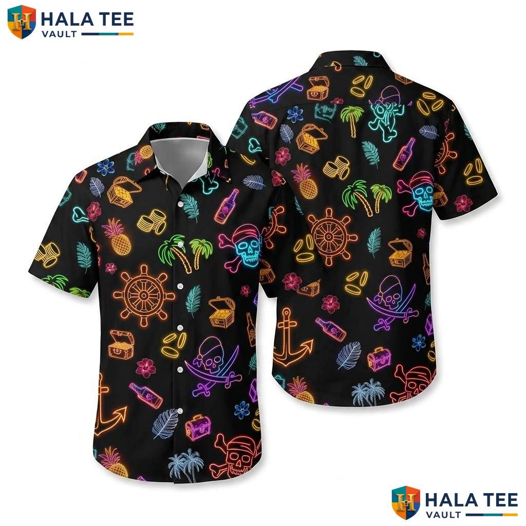 Multicolor Pirate Hawaiian Shirt Mens Funny Buccaneer Beach Vacation Top