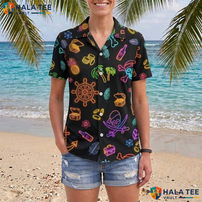 Multicolor Pirate Aloha Shirt Mens Funny Buccaneer Beach Vacation Top