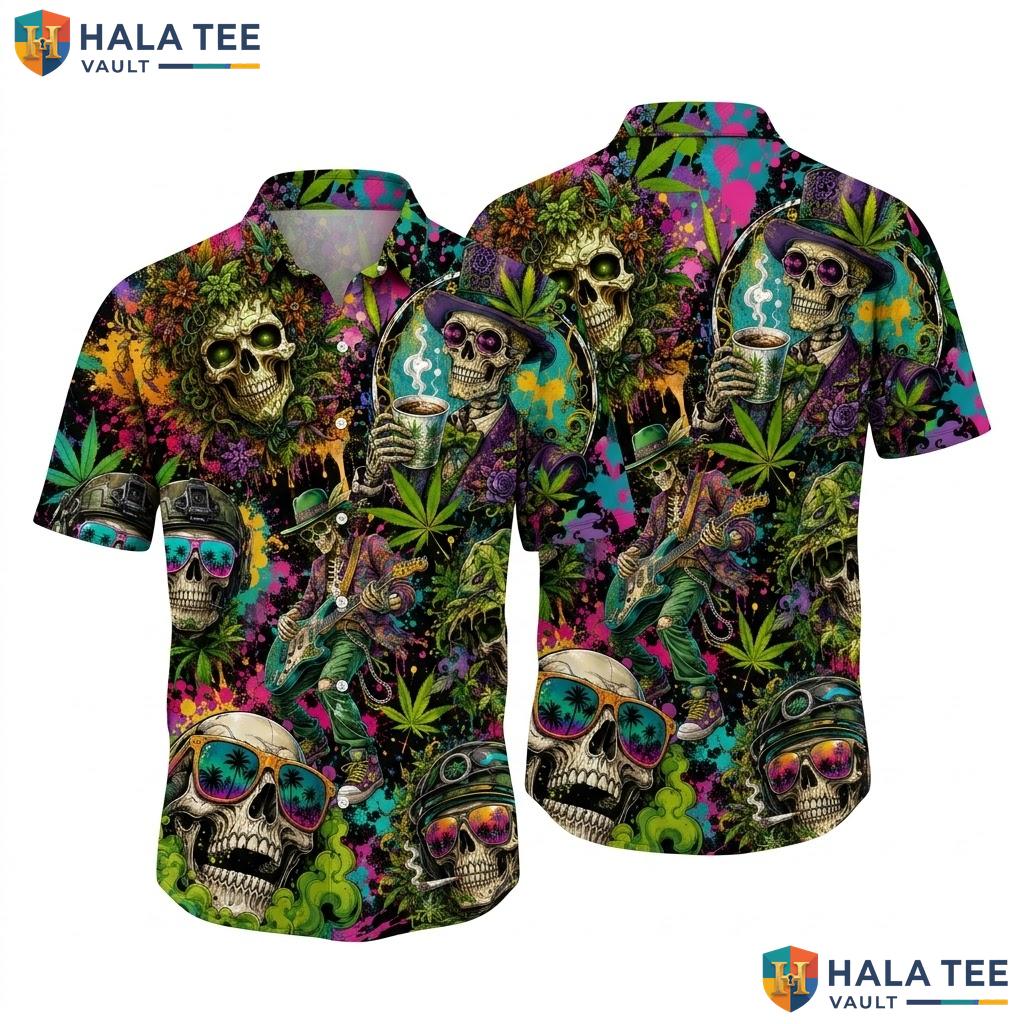 Multicolored Skull Hawaiian Shirt Vintage Summer Fun Beach Top