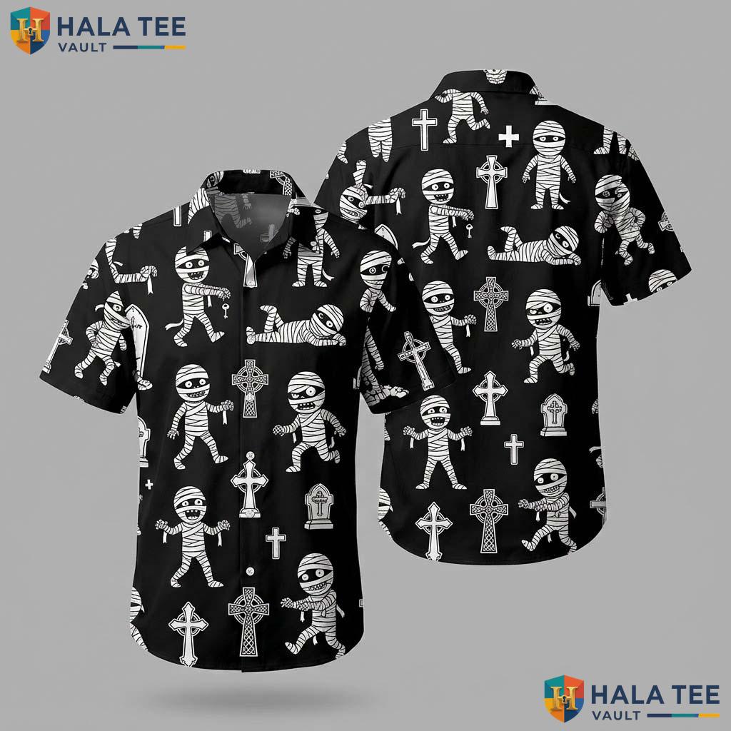 Mummy Graphic Farm Life Hawaiian Shirt Mens Aloha Button Down Summer