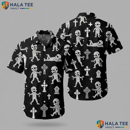 Mummy Graphic Farm Life Hawaiian Shirt Mens Aloha Button Down Summer
