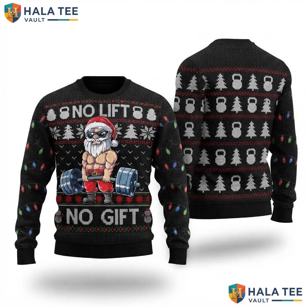 Muscle Santa Lifting Ugly Christmas Sweater Funny Gym Workout Top