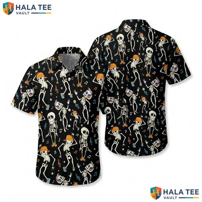 Music Skeleton Halloween Hawaiian Shirt Funny Spooky Party Aloha Top
