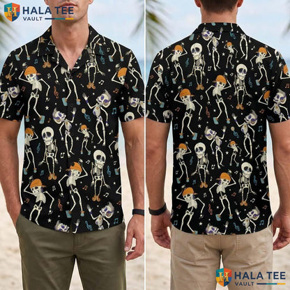 Music Skeleton Halloween Hawaiian Shirt Funny Spooky Party Aloha Top Adult