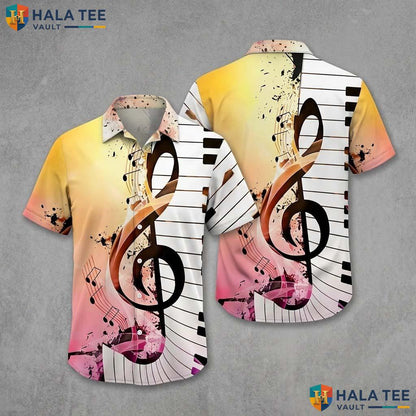 Musical Notes Aloha Shirt Vibrant Mens Button Down Music Themed Apparel