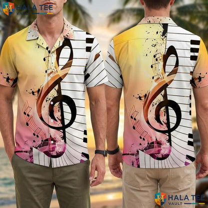 Musical Notes Tropical Shirt Vibrant Mens Button Down Music Themed Apparel