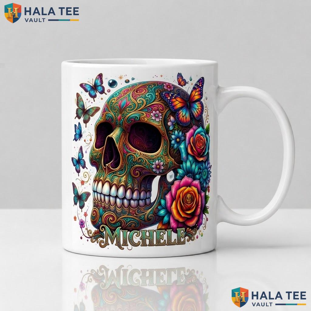 Mystic Book Skull Ceramic Mug Personalized Witch Halloween Coffee Cup