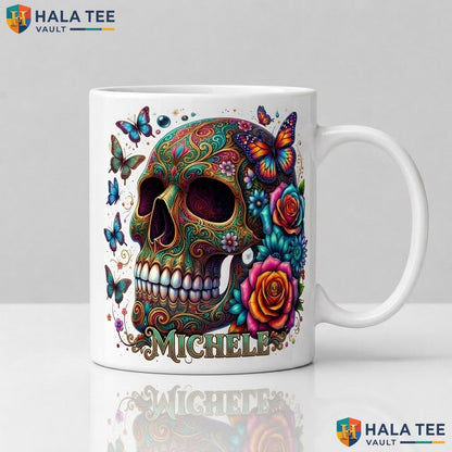 Mystic Book Skull Ceramic Mug Personalized Witch Halloween Coffee Cup