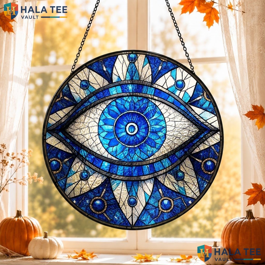 Mystical Eye Halloween Stained Glass Suncatcher Gothic Moon Crow Decor Gift