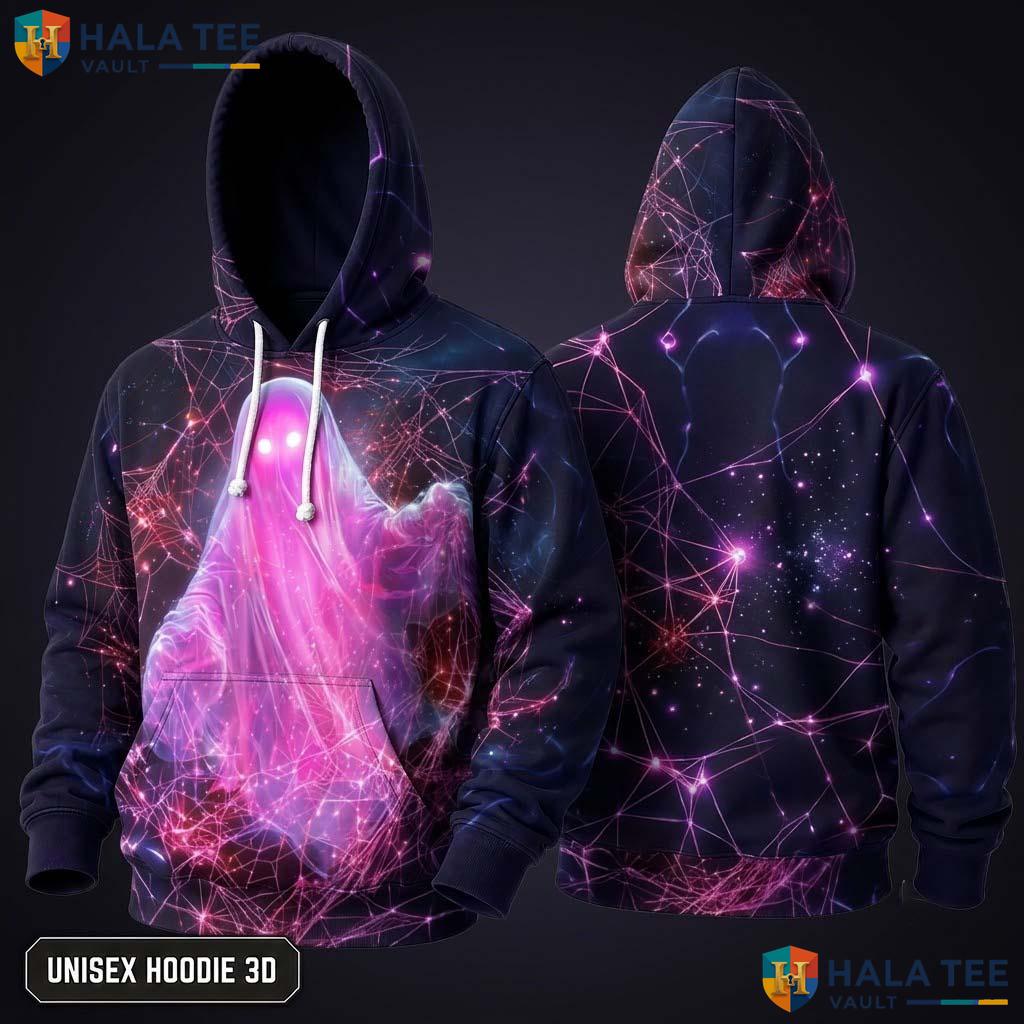 Mystical Ghostly Figure 3D Hoodie Vibrant Purple Pink Graphic Apparel
