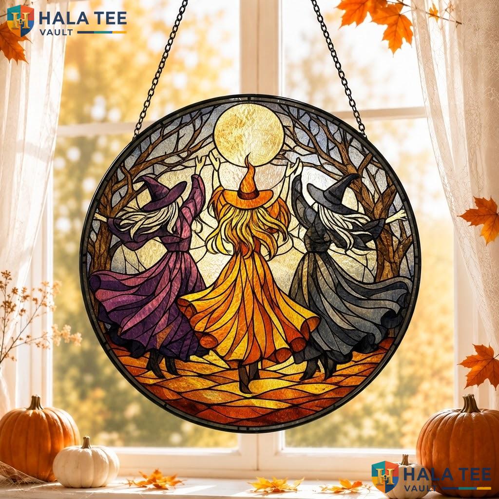 Mystical Witch Stained Glass Suncatcher, Dark Academia Garden Art With Vibrant Colors