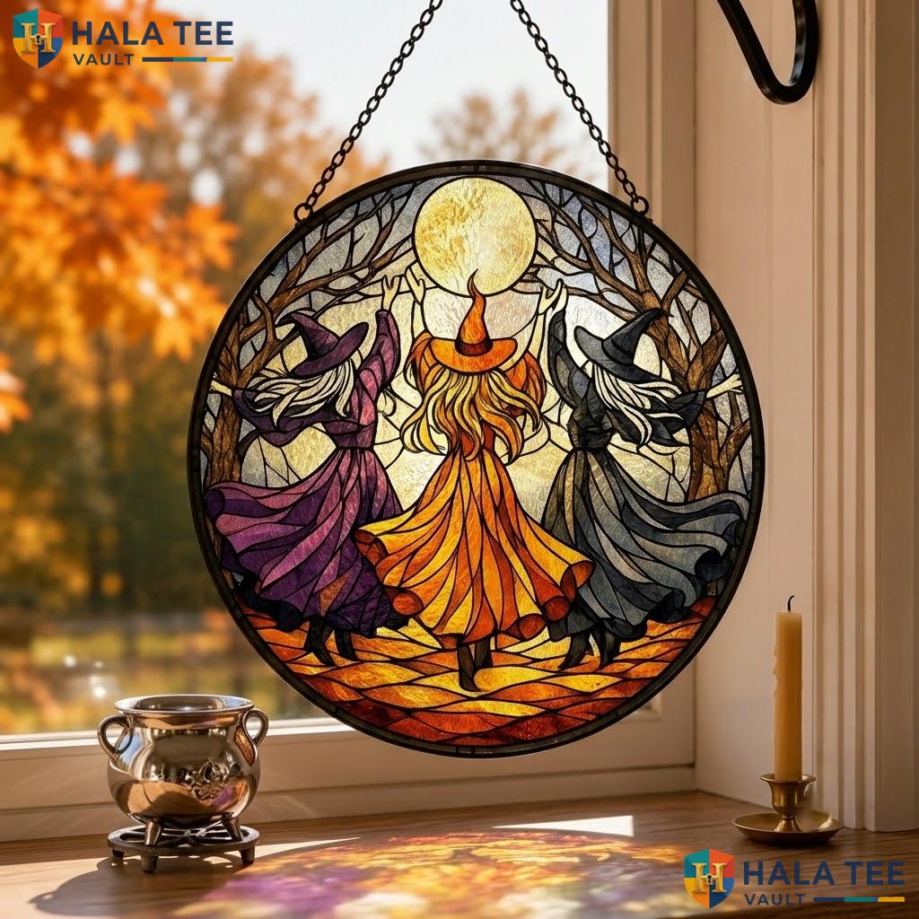 Mystical Witch Stained Glass Suncatcher, Dark Academia Garden Art With Vibrant Colors Adult