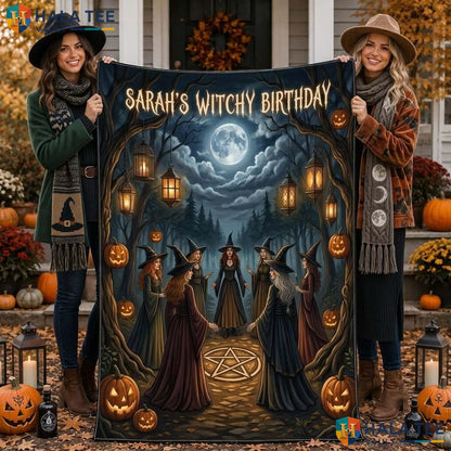 Mystical Witches Halloween Blanket Custom Name Fall Birthday Throw
