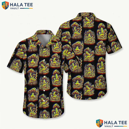 Nature Mushroom Halloween Hawaiian Shirt Psychedelic Skull Aloha Top