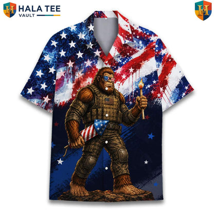 Navy Blue Bigfoot Tropical Shirt Mens Sasquatch Tropical Cruise Resort Wear