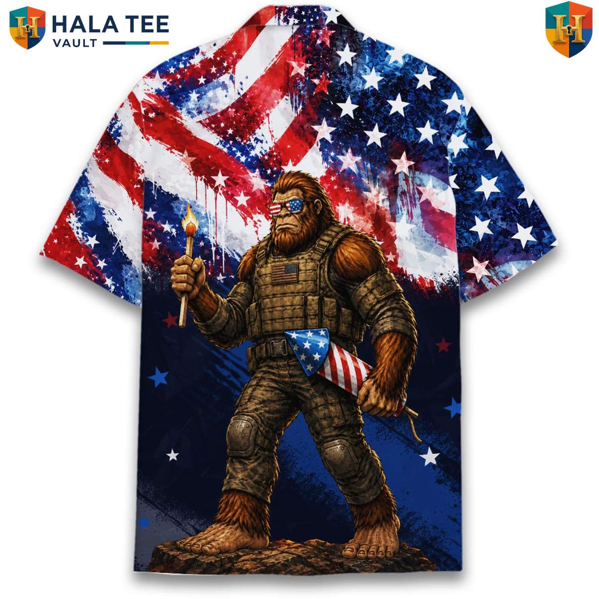 Navy Blue Bigfoot Aloha Shirt Mens Sasquatch Tropical Cruise Resort Wear
