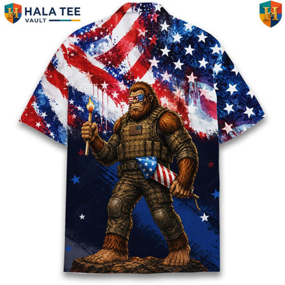 Navy Blue Bigfoot Aloha Shirt Mens Sasquatch Tropical Cruise Resort Wear