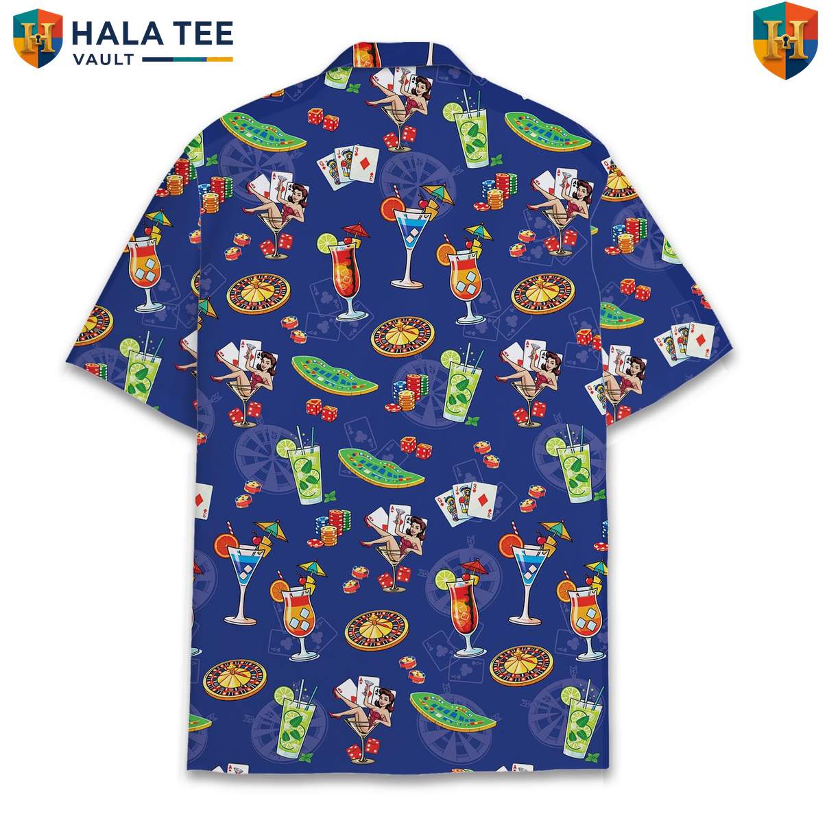Navy Poker Aloha Shirt Mens Short Sleeve Casual Summer Beachwear Outfit