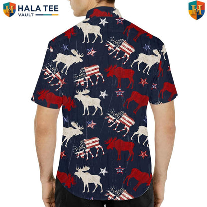 Navy USA Moose Aloha Tee Shirt Mens Patriotic Wilderness Vacation Camp Clothing