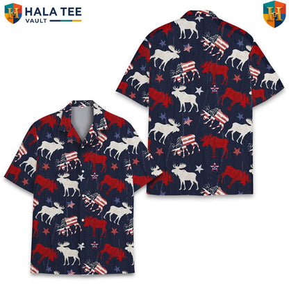 Navy USA Moose Aloha T-Shirt Mens Patriotic Wilderness Vacation Camp Clothing