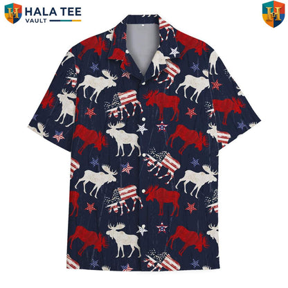 Navy USA Moose Aloha TShirt Mens Patriotic Wilderness Vacation Camp Clothing