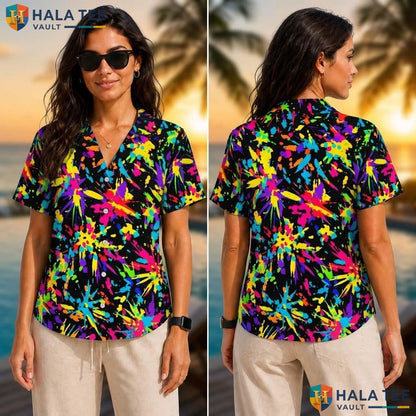 Neon Abstract Tropical Shirt Vibrant 80s Colorful Button Down Top For Men