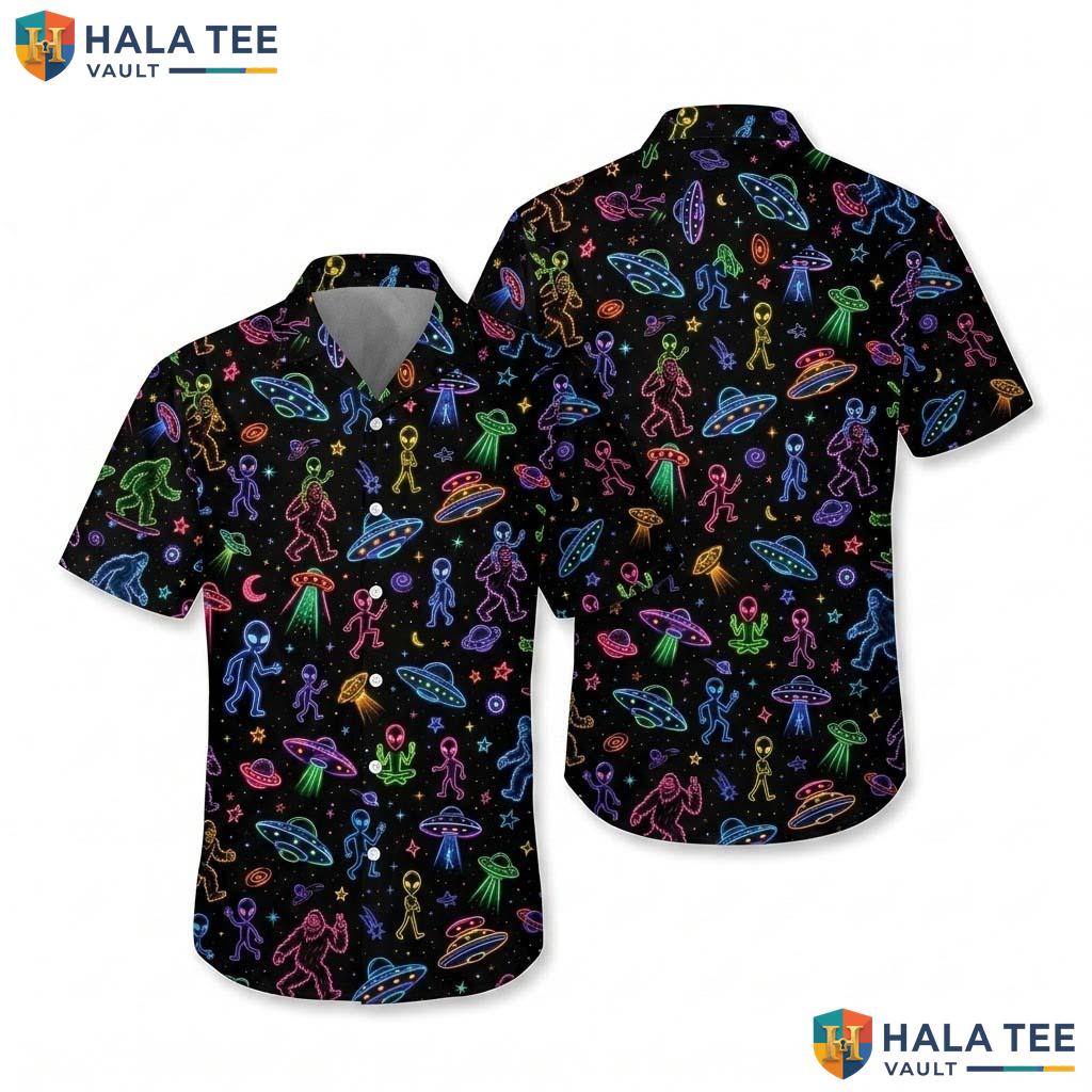 Neon Alien Halloween Hawaiian Shirt Colorful Space Galaxy Aloha Top